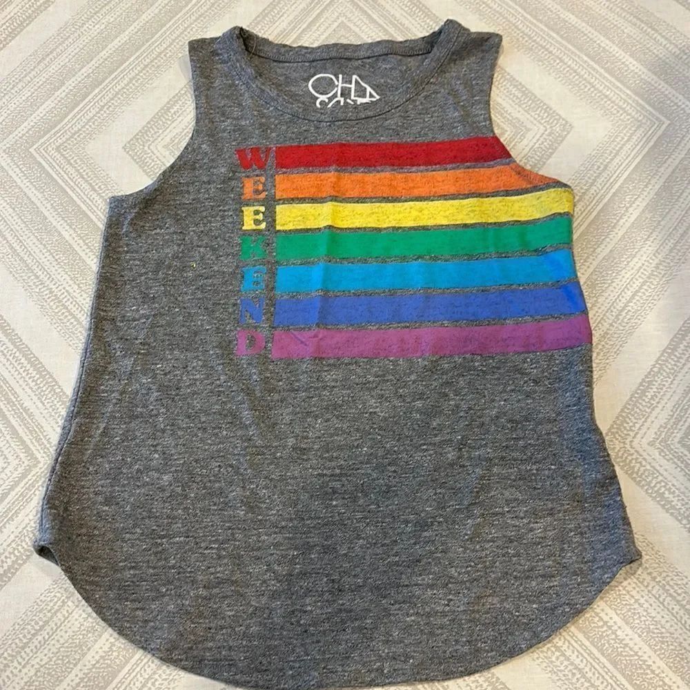 Chaser Girls Grey Tank Top with Rainbow Lettering ‘Weekend’